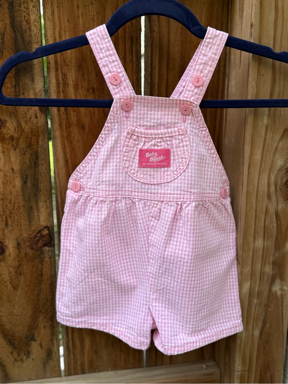 Vintage OshKosh pink gingham shortalls Size 12m